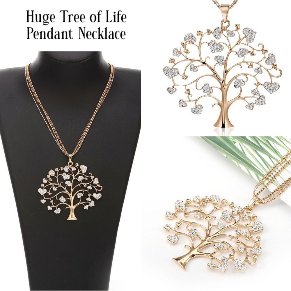 3-$15 Divine Huge Paved Tree Of Life Pendant Necklace